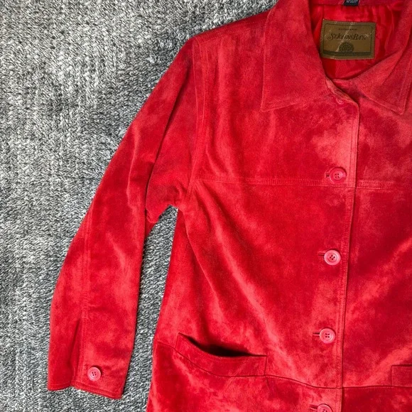 Vtg St. Johns Bay Womens Red Genuine Suede Leather Jacket Petite Medium - Picture 3 of 14